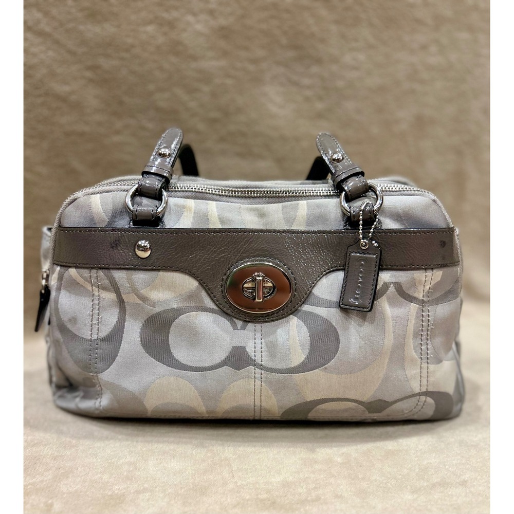Vintage Y2K Coach Penelope Optic Gray Signature C Turnlock Satchel Handbag Tote